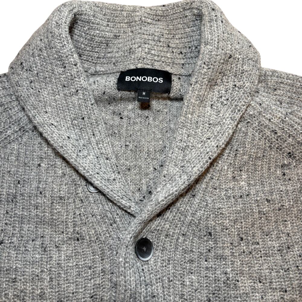 Bonobos Shawl Collar Cardigan Textured Gray Knit Grandpa M Pockets Wool Blend - Picture 3 of 7